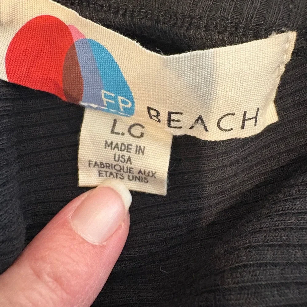 Free People Beach Ribbed Open Back‎ Dress Large Black Swim Cover Up Resort Wear